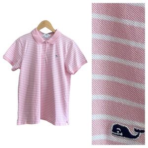 Vineyard Vine Pink White Striped Pique Short Sleeve Polo